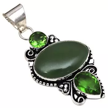 Подвеска с драгоценным камнем вассолит перидот кварц серебряное ювелирное изделие 2,5