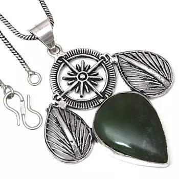 Подвеска с драгоценным камнем вассолит ручной работы в подарок для нее, этническое серебряное украшение 2,25 дюйма