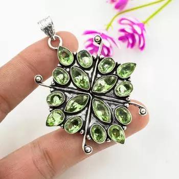 Подвеска с драгоценным камнем зеленый аметист, подвеска из цельного серебра 925 пробы, антикварное украшение ручной работы, подарок на День матери 2.55 Inches зелёный