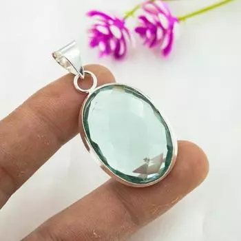 Подвеска с драгоценным камнем зеленый аметист, подвеска из цельного серебра 925 пробы, антикварное украшение ручной работы, подарок на День матери 1.73 Inches синий