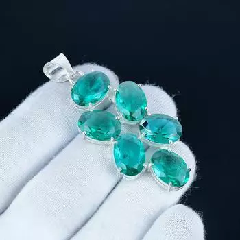 Подвеска с драгоценным камнем Зеленый Апатит из серебра 925 пробы - Дизайн ручной работы, Украшение для повседневной носки, Уникальная подвеска с зеленым апатитом, Подарок для женщин 2.5 зелёный