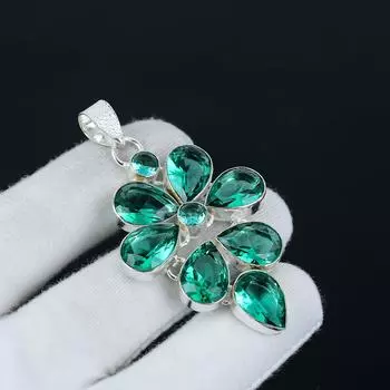 Подвеска с драгоценным камнем зеленый апатит из стерлингового серебра 925 пробы - дизайн в виде цветка из зеленого апатита ручной работы, идеально подходит для подарков, вечеринок и повседневной элегантности 2 зелёный