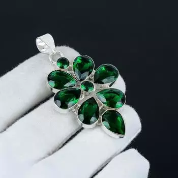 Подвеска с драгоценным камнем зеленый турмалин из стерлингового серебра 925 пробы — цветочный дизайн ручной работы, идеально подходит для подарков, вечеринок и повседневной элегантности 2 зелёный