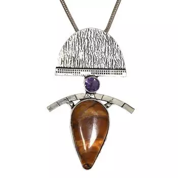 Подвеска с драгоценными камнями 2,75 дюйма, тигровый гранат, серебряный глаз ручной работы, подарок