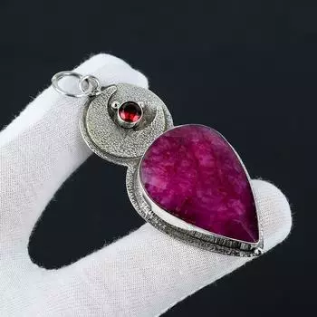 Подвеска с драгоценными камнями из рубина и красного граната, подвеска из стерлингового серебра 925 пробы, эффектное ожерелье ручной работы, украшения в стиле бохо, июльский камень для подарков 2.55` розовый