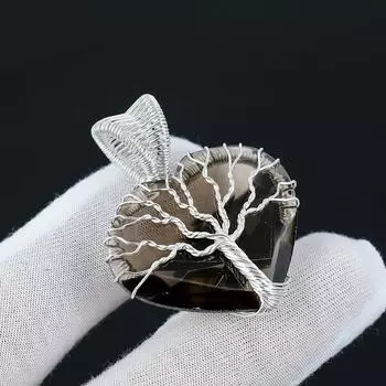 Подвеска с дымчатым топазом «Древо жизни» из стерлингового серебра 925 пробы, обернутая проволокой, подвеска с дымчатым топазом, драгоценный камень, серебро ручной работы, ожерелье для подарка 2.36