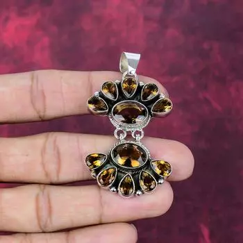 Подвеска с дымчатым топазом ручной работы, подвеска из стерлингового серебра 925 пробы, антикварное украшение, для подарка на помолвку 2.44 Inches