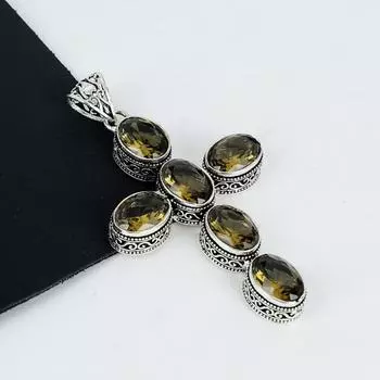 Подвеска с дымчатым топазом, серебро 925 пробы - дизайн креста ручной работы, повседневные украшения, уникальная подвеска с дымчатым топазом, праздничный подарок 2.95 коричневый