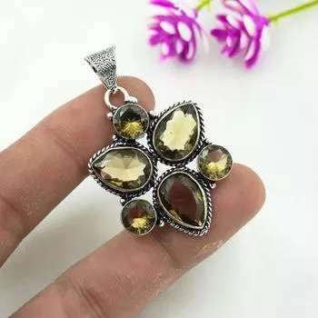 Подвеска с дымчатым топазом, ювелирное изделие из цельного серебра 925 пробы с драгоценными камнями, подвеска ручной работы, на День благодарения 1.96 Inches коричневый