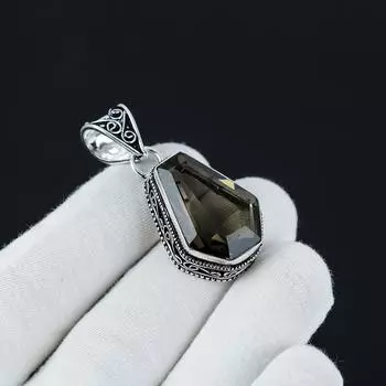 Подвеска с дымчатым топазом в форме гроба, подвеска из стерлингового серебра 925 пробы, подвеска ручной работы, ювелирные изделия из драгоценных камней в форме гроба, серебряные украшения для женщин, подарок 1.77