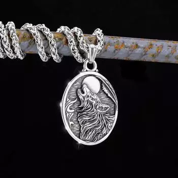 Подвеска с головой волка из нержавеющей стали Viking серебряный