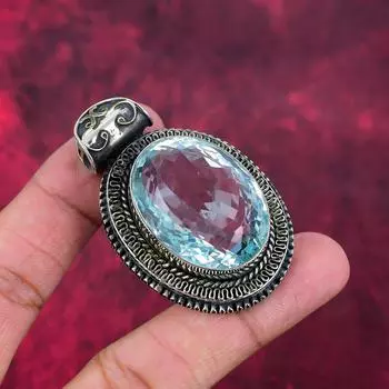 Подвеска с голубым топазом, ювелирное изделие из цельного серебра 925 пробы с драгоценными камнями, подвеска ручной работы, на День памяти 2.28 Inches синий