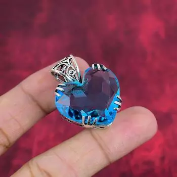 Подвеска с голубым топазом, ювелирные изделия из цельного серебра 925 пробы с драгоценными камнями, подвеска ручной работы, на День благодарения 1.42 Inches синий