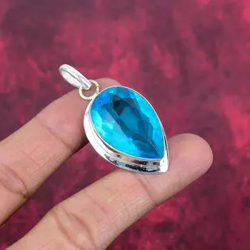 Подвеска с голубым топазом, ювелирные изделия из цельного серебра 925 пробы с драгоценными камнями, подвеска ручной работы, на День благодарения 2.04 Inches синий