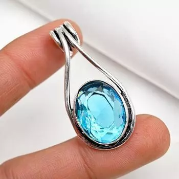 Подвеска с голубым топазом, ювелирные изделия из цельного серебра 925 пробы с драгоценными камнями, подвеска ручной работы, на День благодарения 1.85 Inches синий