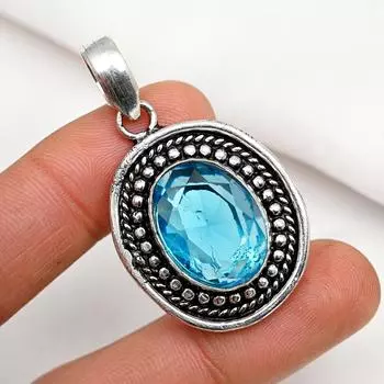 Подвеска с голубым топазом, ювелирные изделия из драгоценного камня, кулон из стерлингового серебра 925 пробы, ювелирное изделие ручной работы, кулон с камнем по дате рождения, подарок для него 1.88 Inches синий