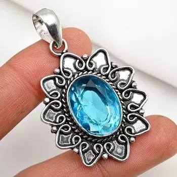 Подвеска с голубым топазом, ювелирные изделия из драгоценного камня, кулон из стерлингового серебра 925 пробы, ювелирное изделие ручной работы, кулон с камнем по дате рождения, подарок для него 2.20 Inches синий