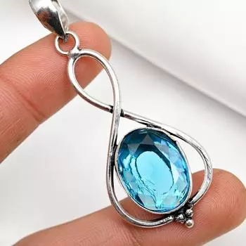 Подвеска с голубым топазом, ювелирные изделия из драгоценного камня, кулон из стерлингового серебра 925 пробы, ювелирное изделие ручной работы, кулон с камнем по дате рождения, подарок для него 2.48 Inches синий