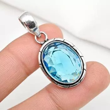 Подвеска с голубым топазом, ювелирные изделия из драгоценного камня, кулон из стерлингового серебра 925 пробы, ювелирное изделие ручной работы, кулон с камнем по дате рождения, подарок для него 1.57 Inches синий