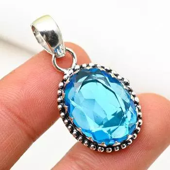 Подвеска с голубым топазом, ювелирные изделия из цельного серебра 925 пробы с драгоценными камнями, подвеска ручной работы, на День благодарения 1.45 Inches синий