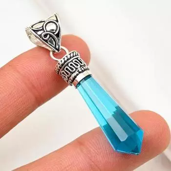 Подвеска с голубым топазом, ювелирные изделия из цельного серебра 925 пробы с драгоценными камнями, подвеска ручной работы, на День благодарения 1.96 Inches синий