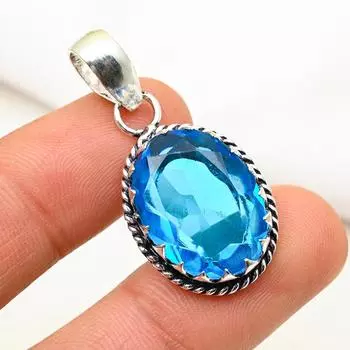 Подвеска с голубым топазом, ювелирные изделия из цельного серебра 925 пробы с драгоценными камнями, подвеска ручной работы, на День благодарения 1.45 Inches синий