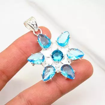 Подвеска с голубым топазом, ювелирные изделия из цельного серебра 925 пробы с драгоценными камнями, подвеска ручной работы, на День благодарения 1.96 Inechs синий