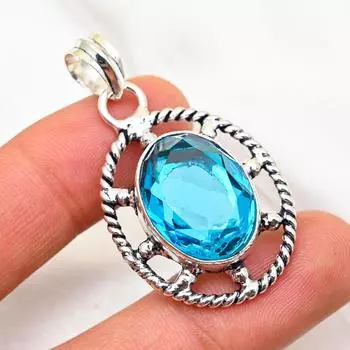 Подвеска с голубым топазом, ювелирные изделия из цельного серебра 925 пробы с драгоценными камнями, подвеска ручной работы, на День благодарения 1.96 Inches синий