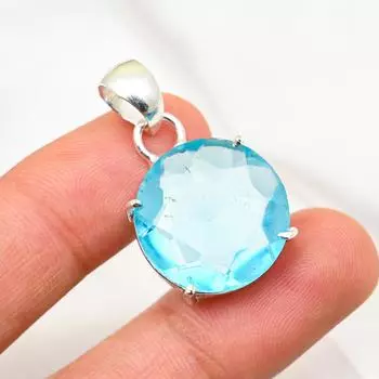 Подвеска с голубым топазом, ювелирные изделия из цельного серебра 925 пробы с драгоценными камнями, подвеска ручной работы, на День благодарения 1.37 Inches синий