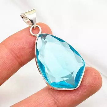 Подвеска с голубым топазом, ювелирные изделия из цельного серебра 925 пробы с драгоценными камнями, подвеска ручной работы, на День благодарения 1.96 Inches синий