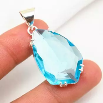 Подвеска с голубым топазом, ювелирные изделия из цельного серебра 925 пробы с драгоценными камнями, подвеска ручной работы, на День благодарения 1.81 Inches синий