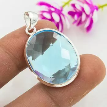 Подвеска с голубым топазом, ювелирные изделия из цельного серебра 925 пробы с драгоценными камнями, подвеска ручной работы, на День благодарения 1.53 Inches синий