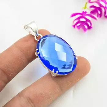 Подвеска с голубым топазом, ювелирные изделия из цельного серебра 925 пробы с драгоценными камнями, подвеска ручной работы, на День благодарения 1.73 Inches синий