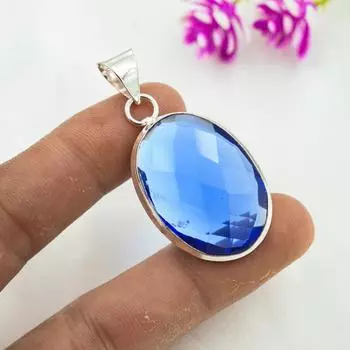 Подвеска с голубым топазом, ювелирные изделия из цельного серебра 925 пробы с драгоценными камнями, подвеска ручной работы, на День благодарения 1.77 Inches синий