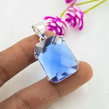 Подвеска с голубым топазом, ювелирные изделия из цельного серебра 925 пробы с драгоценными камнями, подвеска ручной работы, на День благодарения 1.69 Inches синий