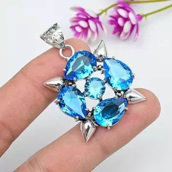 Подвеска с голубым топазом, ювелирные изделия из цельного серебра 925 пробы с драгоценными камнями, подвеска ручной работы, на День благодарения
