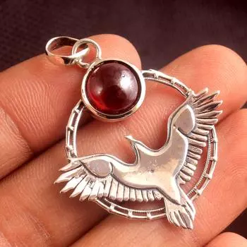 Подвеска с гранатом и птицей, твердое серебро 925 пробы, 100% серебро, январский камень, ювелирные изделия, подвеска Рейки красный