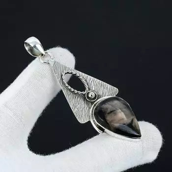 Подвеска с хиастолитом, Ювелирные изделия из натурального хиастолита, Ювелирные изделия из стерлингового серебра 925 пробы, Богемская ювелирная подвеска ручной работы, Подвеска унисекс 2.95