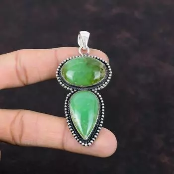 Подвеска с хризопразом Дизайнерские украшения Стерлингового серебра 925 пробы Винтажные ювелирные изделия Драгоценный камень Подвеска ручной работы Подарок для матери Красивый кулон