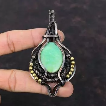 Подвеска с хризопразом, медная проволока, медная подвеска, медные украшения, новый кулон ручной работы, уникальная проволочная подвеска, подвеска с драгоценным камнем для подарка