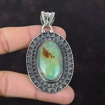 Подвеска с хризопразом Подвеска из натурального драгоценного камня Уникальный дизайн Подвеска Стерлингового серебра 925 пробы Винтажная подвеска ручной работы Ювелирные изделия с хризопразом