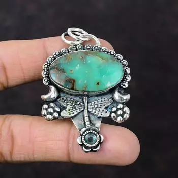 Подвеска с хризопразом, подвеска из стерлингового серебра 925 пробы, ювелирные изделия ручной работы в стиле бохо, подвеска в виде стрекозы, ювелирное изделие из драгоценного камня, подарок для жены, подвеска из целебного камня