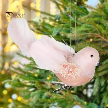Подвеска с имитацией птицы, рождественская елка, подвесное украшение из пенопласта, перо птицы для праздничного украшения дома розовый