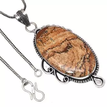 Подвеска с изображением яшмы, драгоценного камня, ручная работа, серебряное украшение ко Дню святого Валентина, 2,5 дюйма