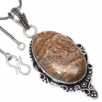 Подвеска с изображением яшмы, драгоценного камня, ручной работы, подарок для нее, серебряные украшения 2,5 дюйма