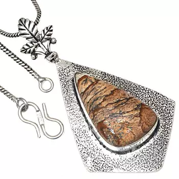 Подвеска с изображением яшмы, драгоценного камня, ручной работы, подарок для нее, серебряные украшения 2,5 дюйма