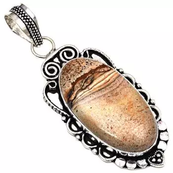 Подвеска с изображением яшмы, драгоценный камень, подарок для нее, серебряные украшения 2,5 дюйма