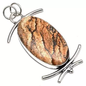 Подвеска с изображением яшмы, драгоценный камень, подарок для нее, серебряные украшения 2,5 дюйма