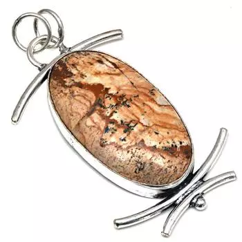 Подвеска с изображением яшмы, драгоценный камень, подарок для нее, серебряные украшения 2,5 дюйма