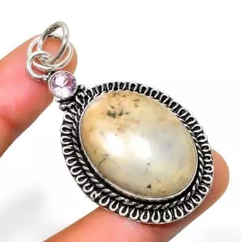 Подвеска с изображением яшмы, розового кунцита, посеребренная проба 925, 2,08 дюйма 2.08 жёлтый